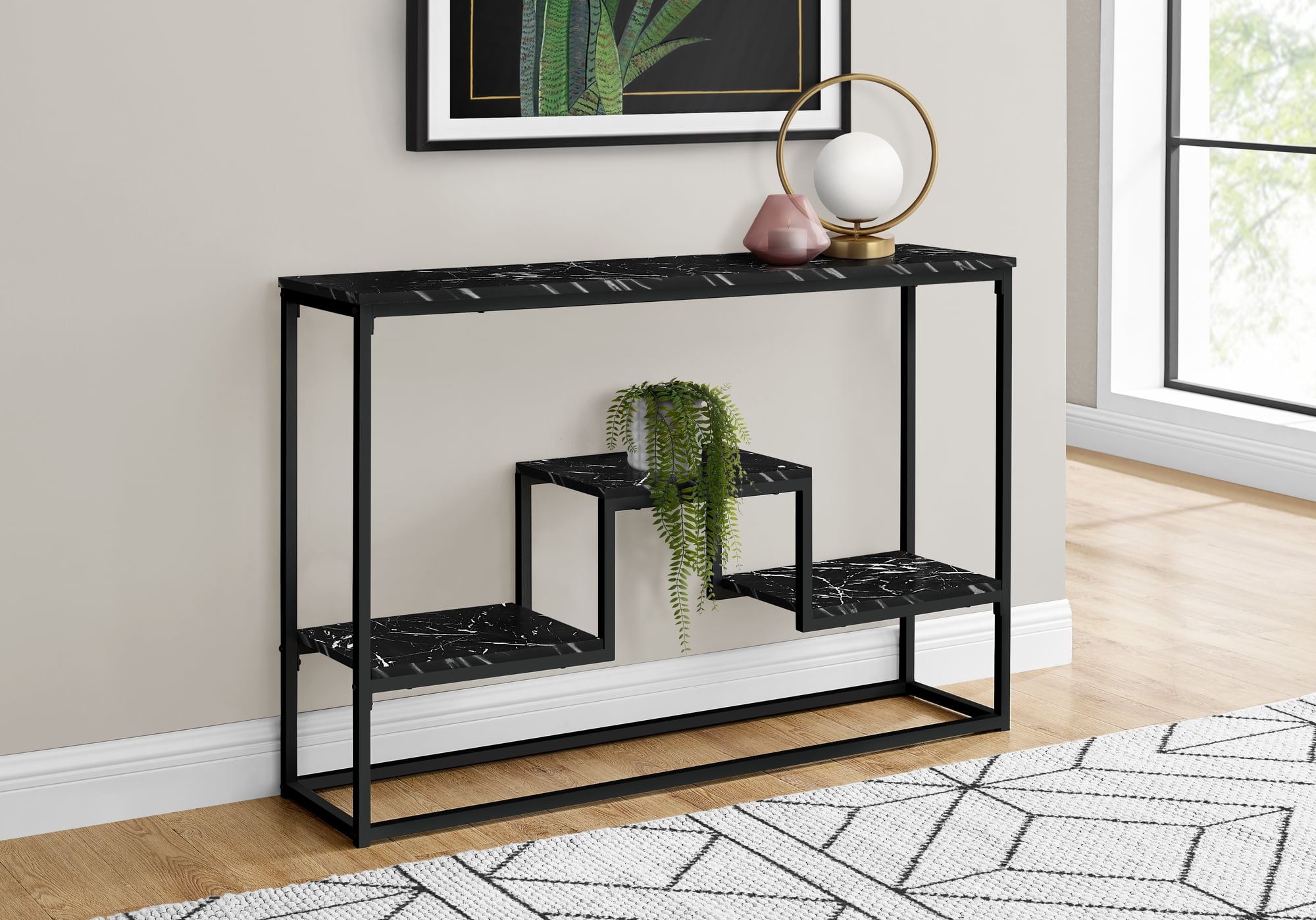 Monarch Specialties Accent Table, Console, Narrow, Sofa, Bedroom, Black Marble Look Laminate