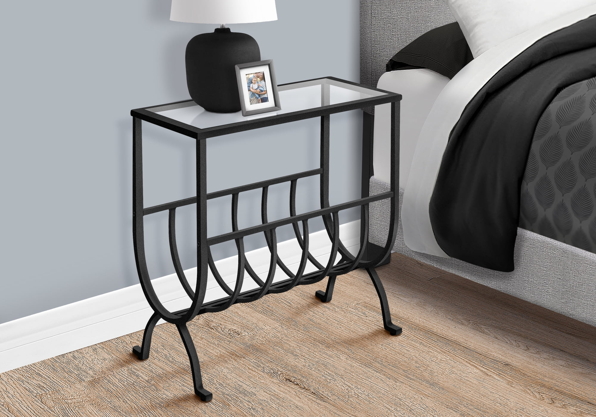 Monarch Specialties Accent Table, Side, End, Magazine, Narrow, Bedroom, Clear Tempered Glass