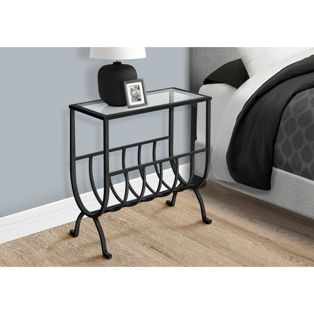 Monarch Specialties Accent Table, Side, End, Magazine, Narrow, Bedroom, Clear Tempered Glass