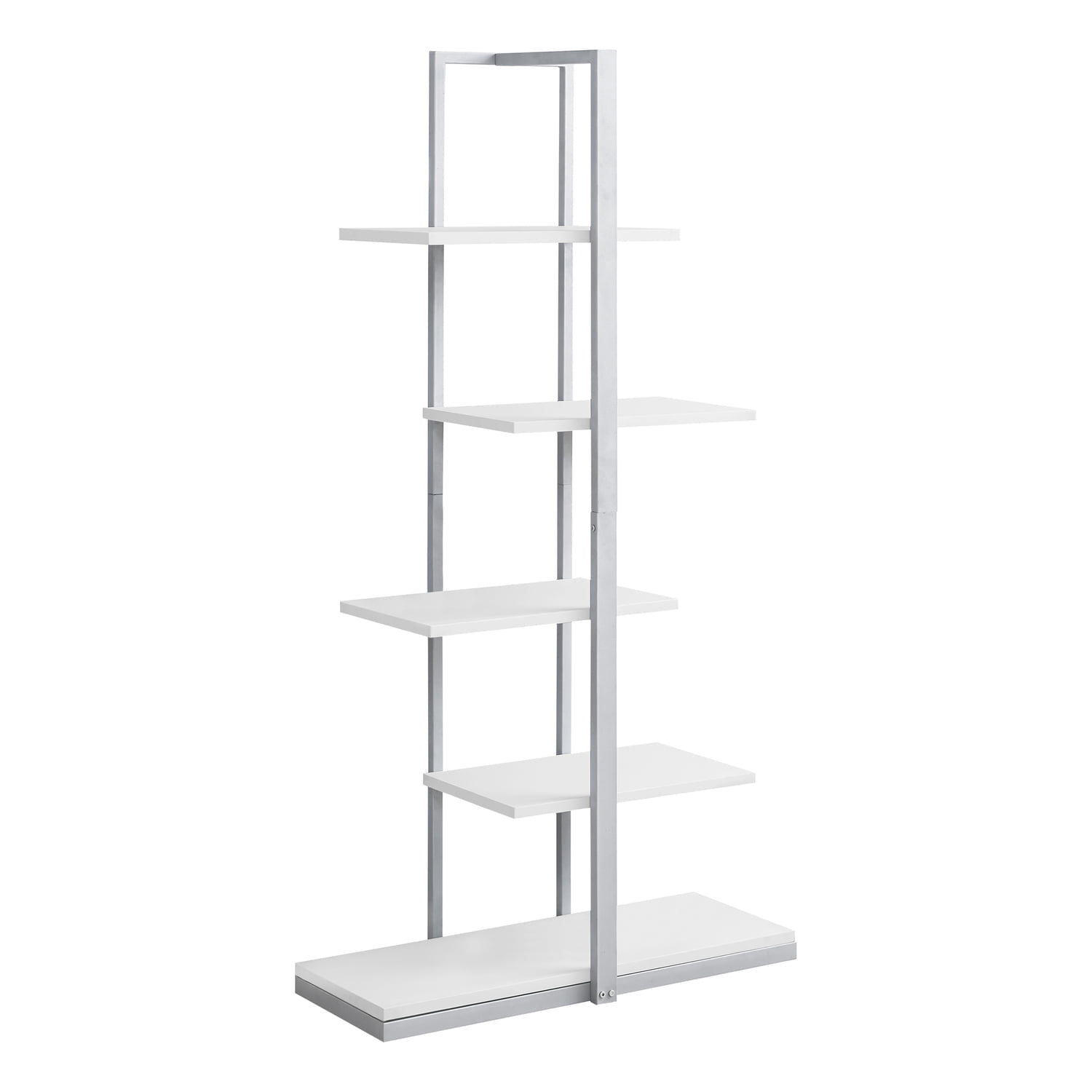 Monarch Specialties Bookshelf, Bookcase, Etagere, 5 Tier, 60"h, Office, Bedroom, Metal, Laminate, Contemporary, Modern-Finish:White/Silver