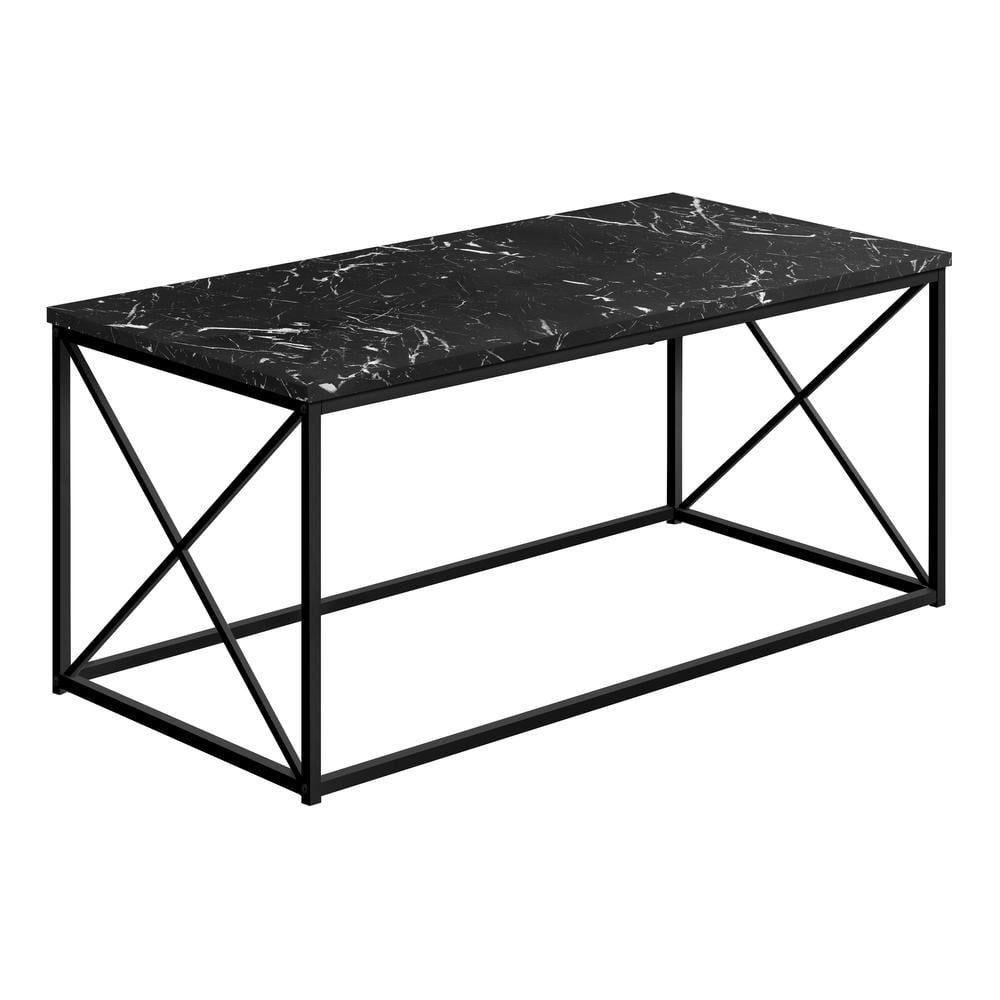 Monarch Specialties I 3783 40 in. Coffee Table, Black Marble - Black Metal