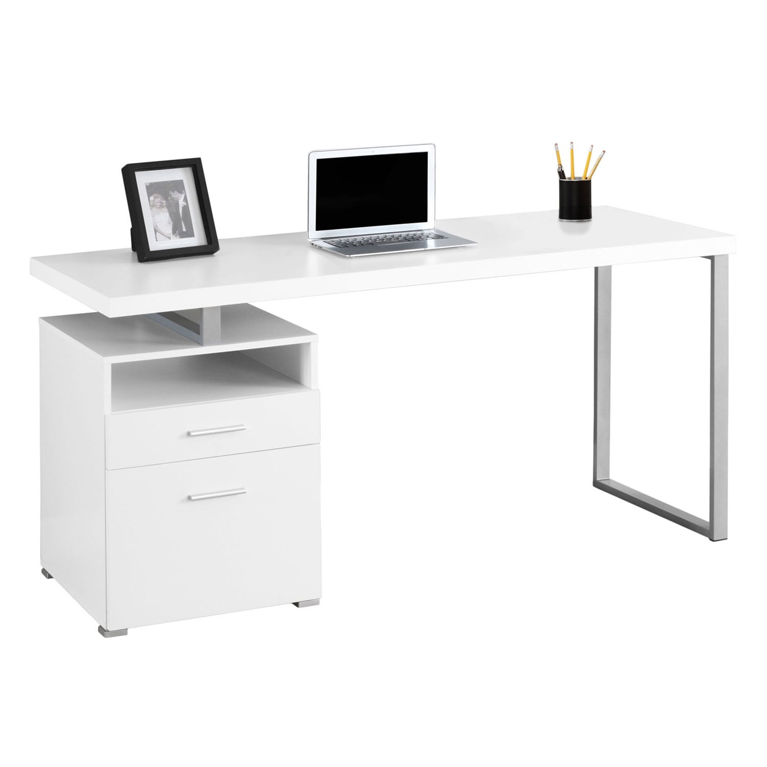 Monarch Specialties Computer Desk, Home Office, Laptop, Storage Drawers, 60"L, Work, White Laminate