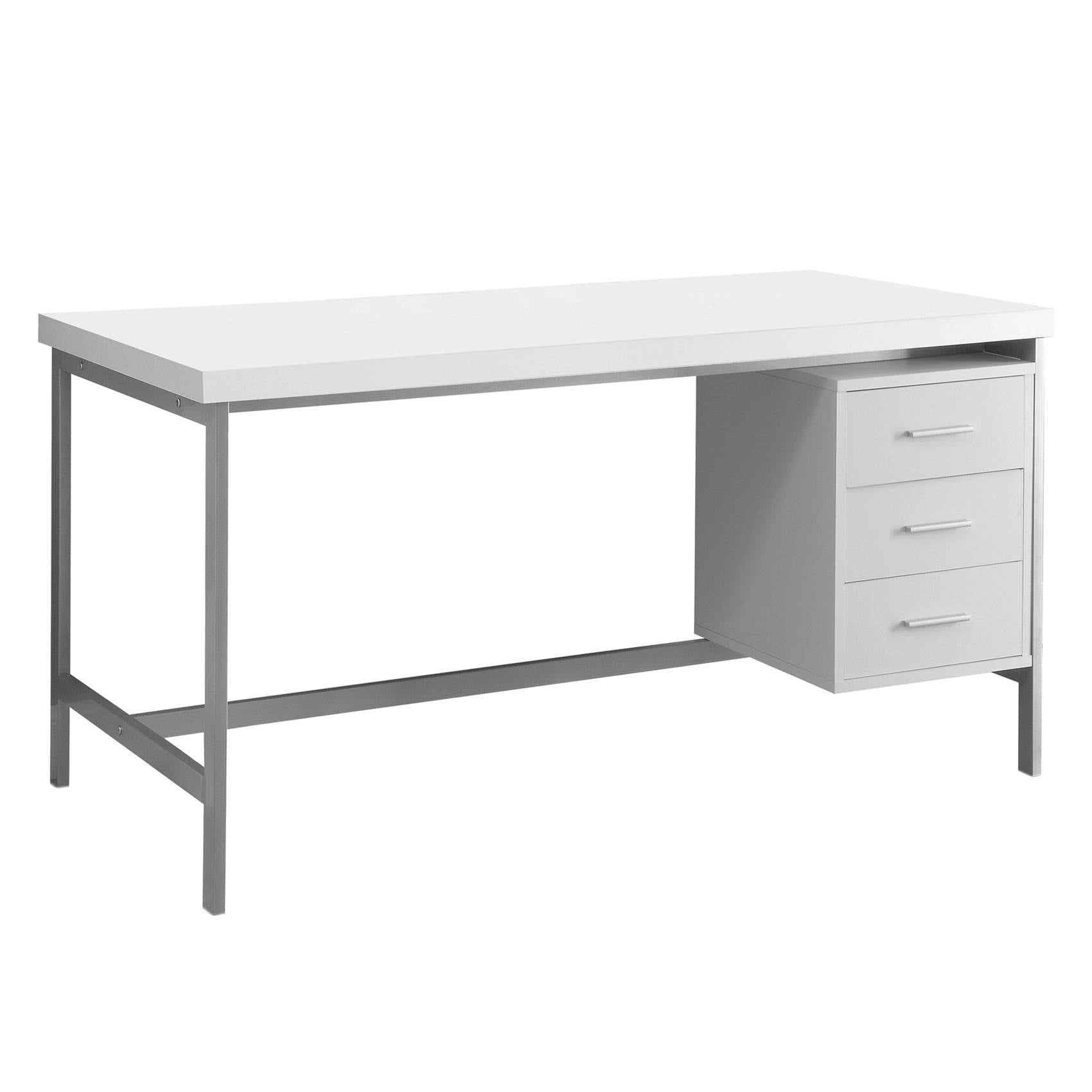 Monarch Specialties Computer Desk Home Office Laptop Left Right Set-Up Storage Drawers 60InchL Work Metal Laminate White Grey Contemporary Modern