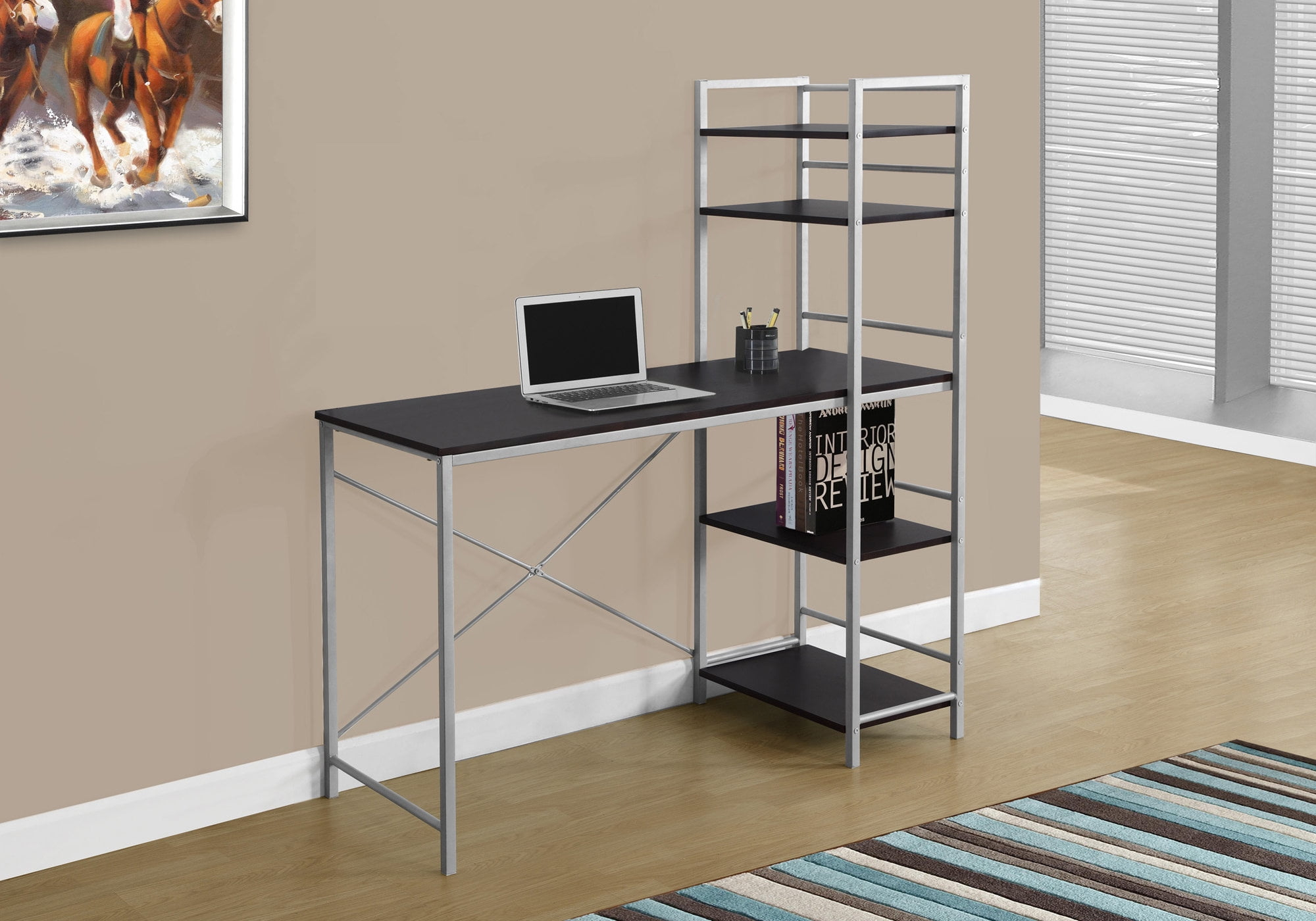 Monarch Specialties Computer Desk Home Office Laptop Storage Shelves 48InchL Work Metal Laminate Brown Grey Contemporary Modern