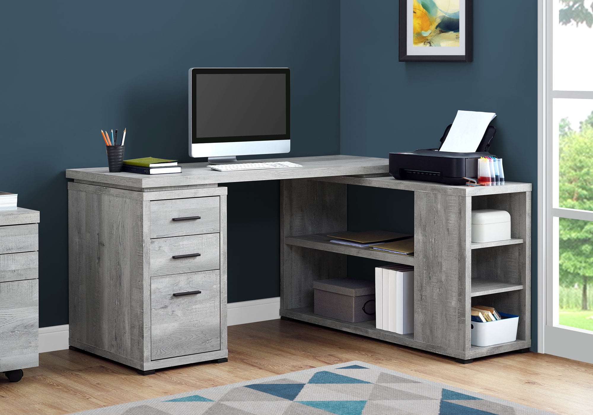 Monarch Specialties Computer Desk, L-Shaped, Corner, 3 Drawers 2 Open Shelves 3 Cubbies, 60"L X 47"W