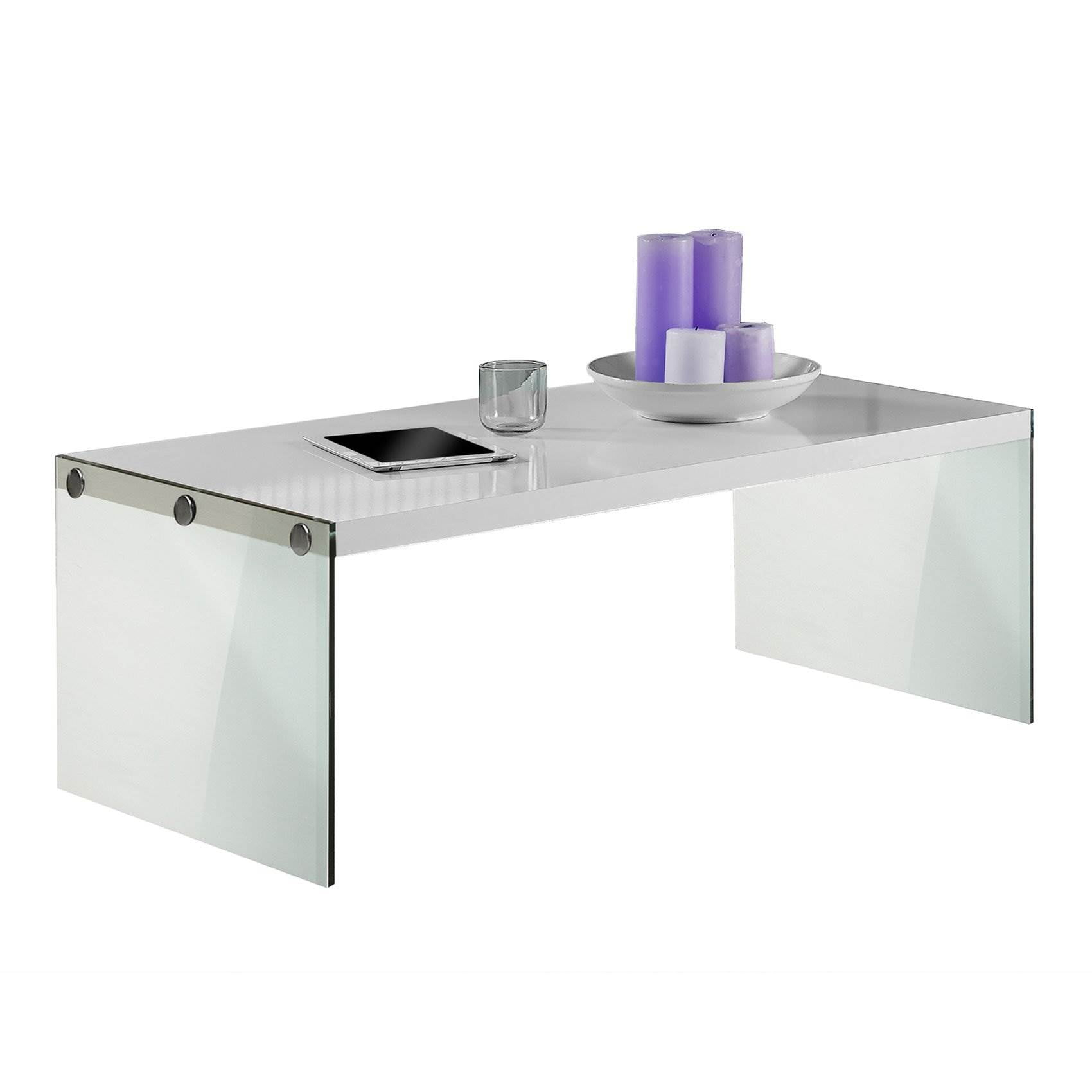 Monarch Specialties Contemporary Accent Tempered Glass Coffee Table, Gloss White
