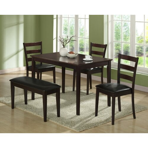 Monarch Specialties Guillen 5-piece Dining Set with Bench Cappuccino and Dark Brown