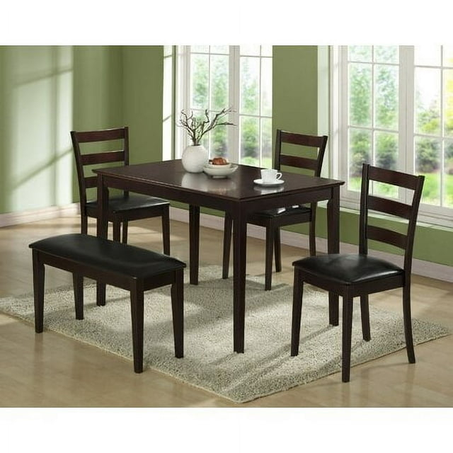 Monarch Specialties Guillen 5-piece Dining Set with Bench Cappuccino and Dark Brown