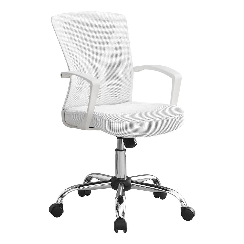 Monarch Specialties Office Chair Adjustable Height Swivel Ergonomic Armrests Computer Desk Work Metal Fabric White Chrome Contemporary Modern