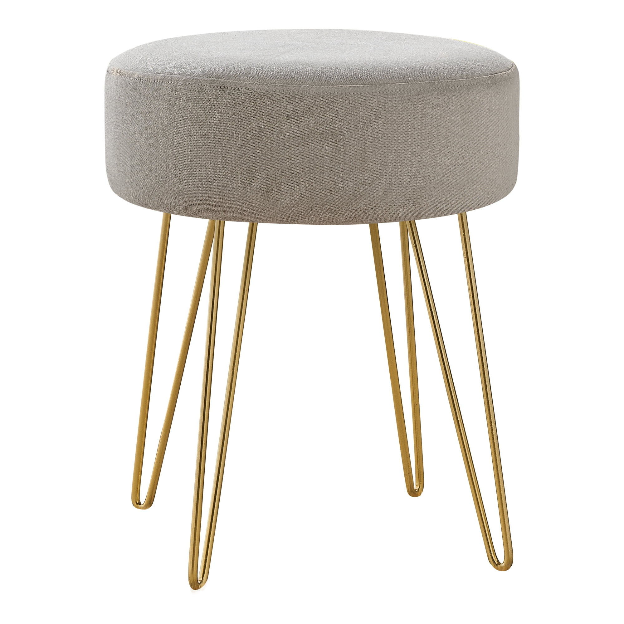 Ottoman, Pouf, Footrest, Foot Stool, 14" Round, Fabric, Metal Legs, Beige, Gold, Contemporary, Modern