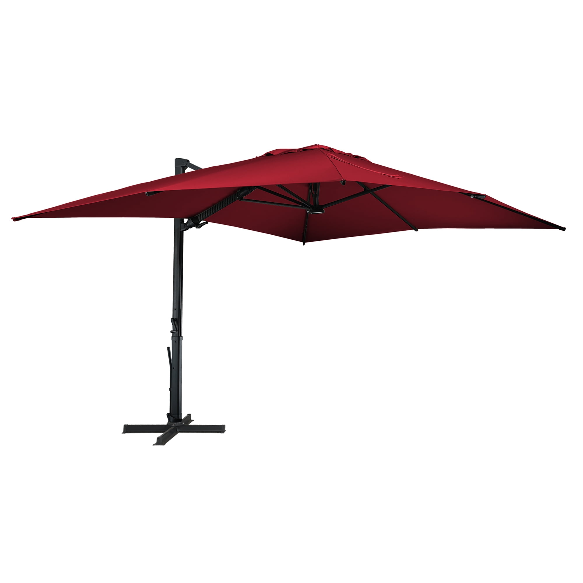 Mondawe 10x13 FT Cantilever Umbrella Large Offset Umbrella with 360°Rotation and LED Light Panel Cantilever Patio Umbrella for Backyard, Pool & Garden, Red