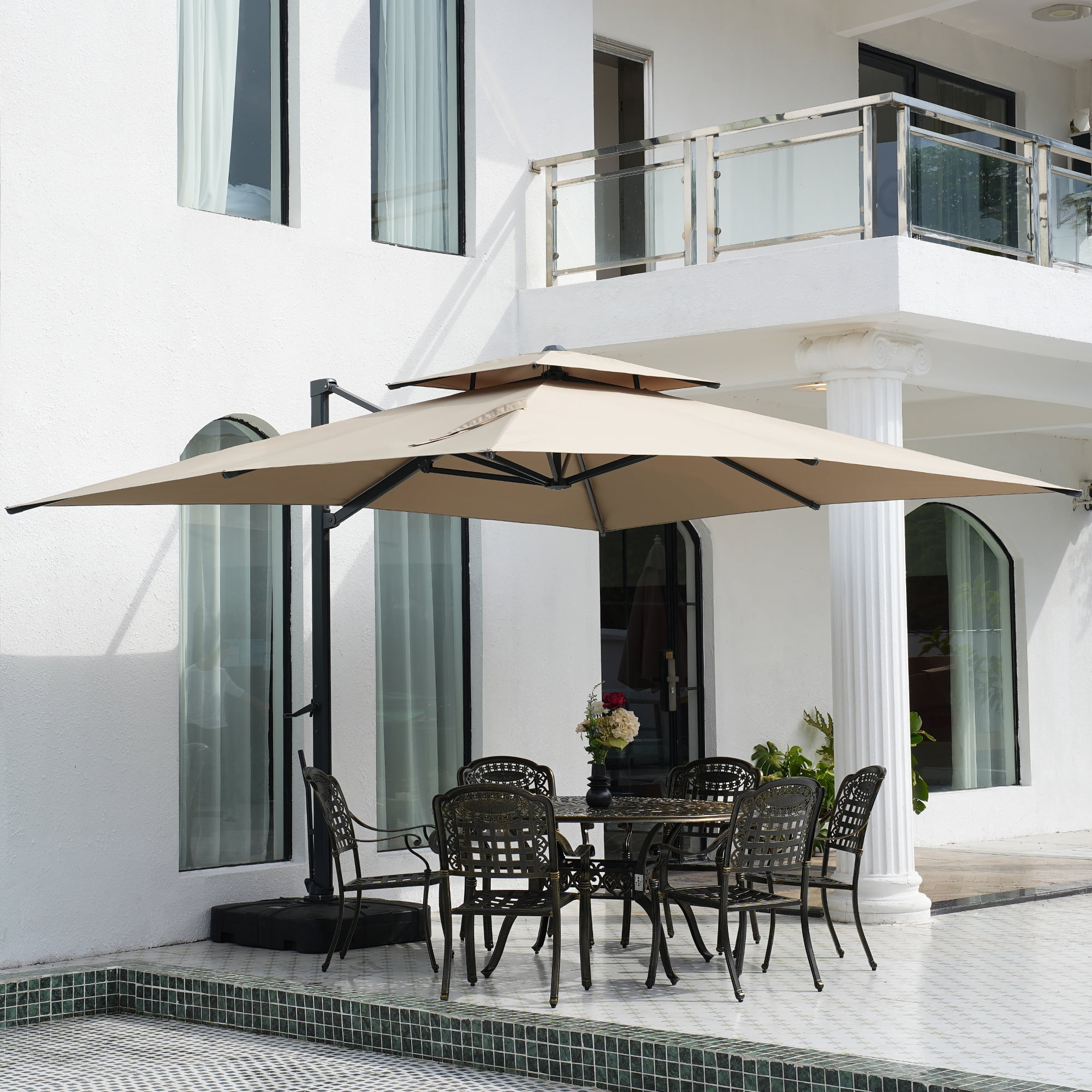Mondawe 10x13FT Patio Umbrellas, Double Top Rectangle Cantilever Umbrella, Heavy Duty 360° Rotation Offset Outdoor Sun Shade Umbrella for Garden Deck Pool Backyard, Tan