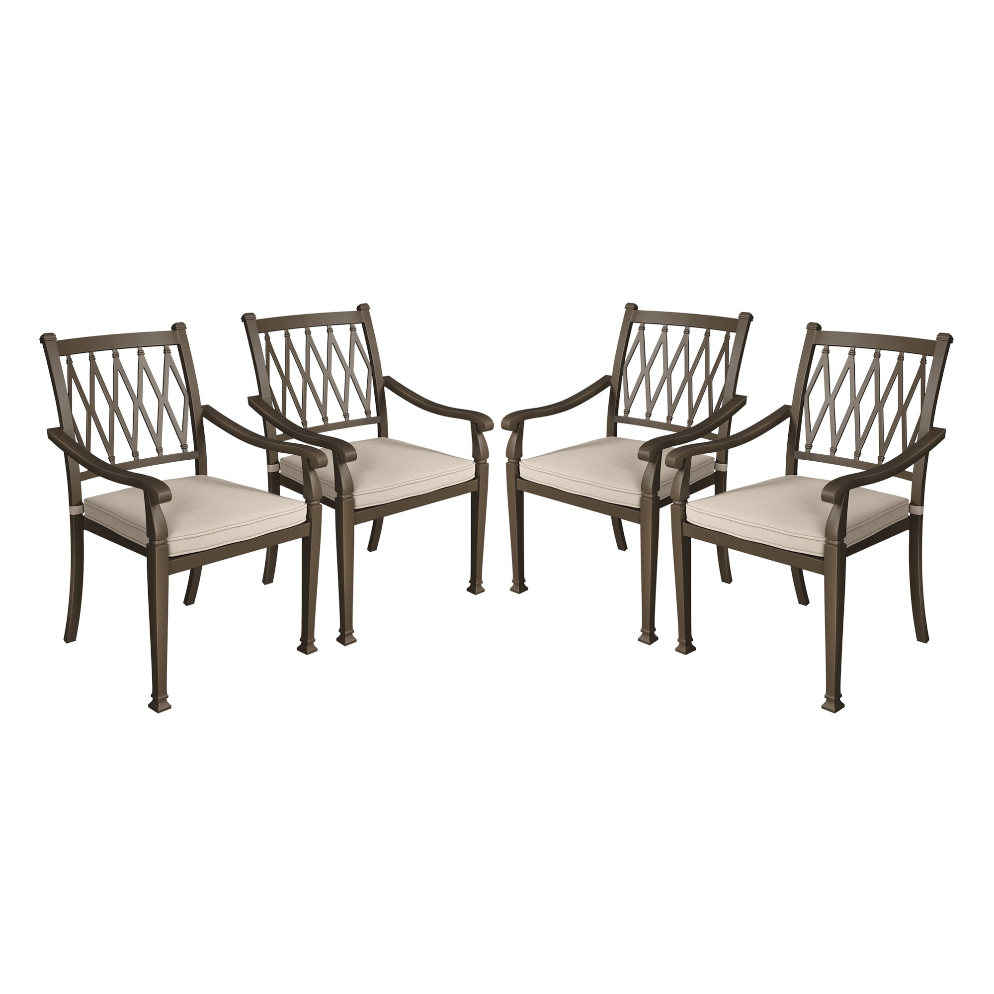 Mondawe Cast Aluminum Outdoor Dining Armchair Set of 4, 23" Extra Wide Ergonomic Patio Chair with Beige Olefin Cushion