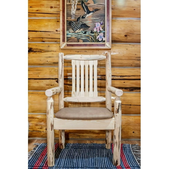 Montana Collection Captain's Chair, Clear Lacquer Finish w/ Upholstered Seat, Buckskin Pattern