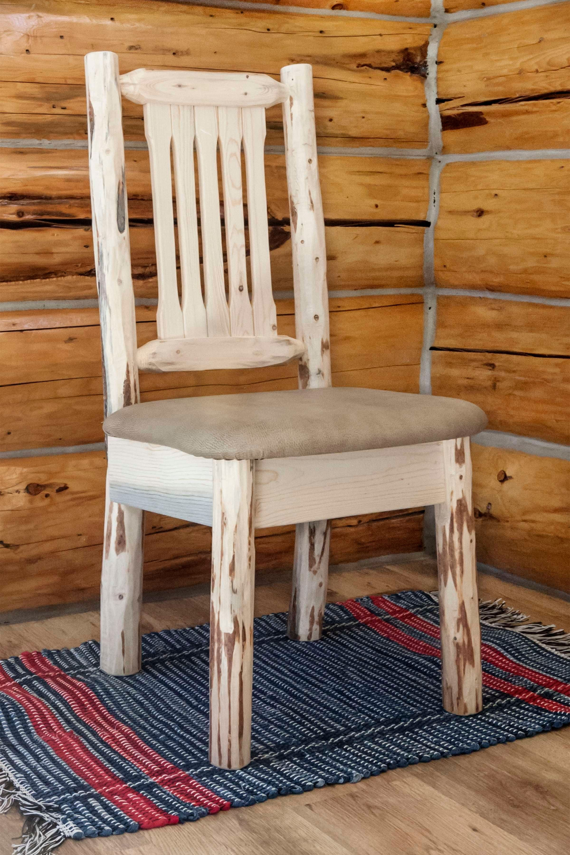 Montana Collection Side Chair, Clear Lacquer Finish w/ Upholstered Seat, Buckskin Pattern