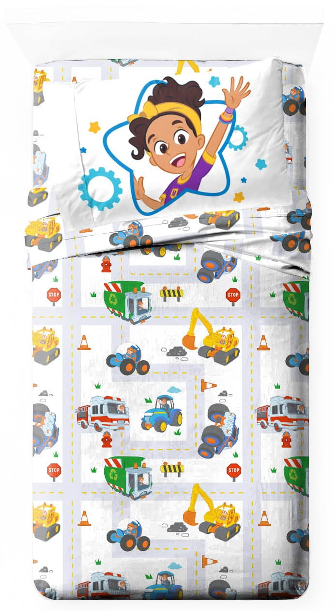 Moonbug Blippi How Does This Work 4 Piece Full Size Kids Sheet Set