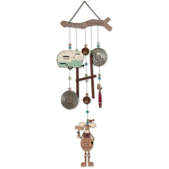 Rustic Metal Moose Wind Chime with Retro Trailer Design