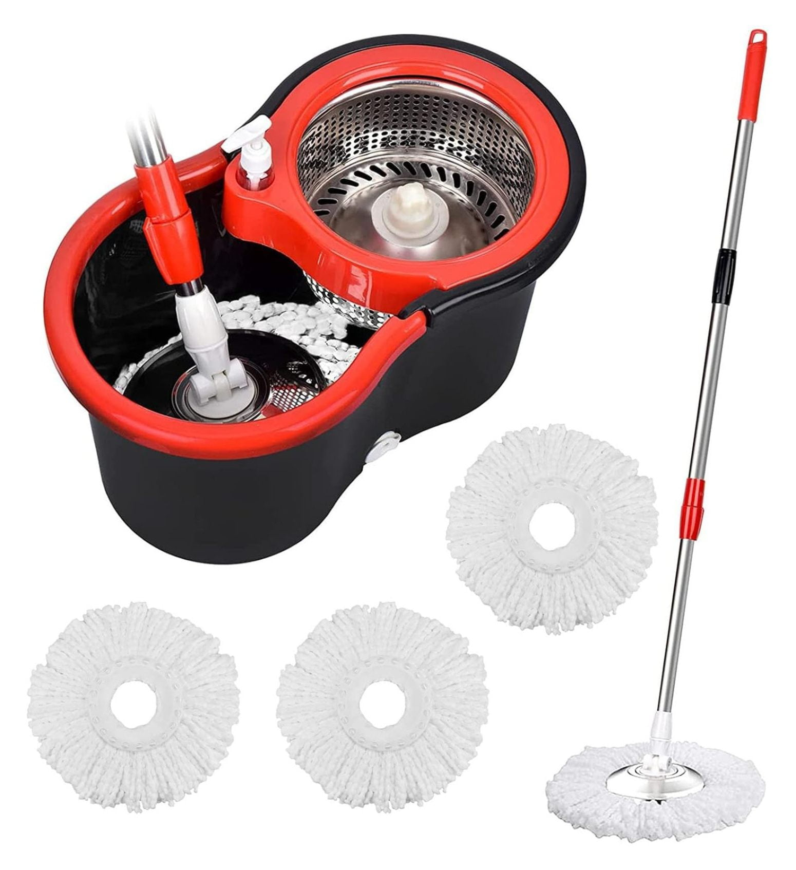 Xayoca 360° rotary dry mop and bucket set with three replacement packs for floor cleaning
