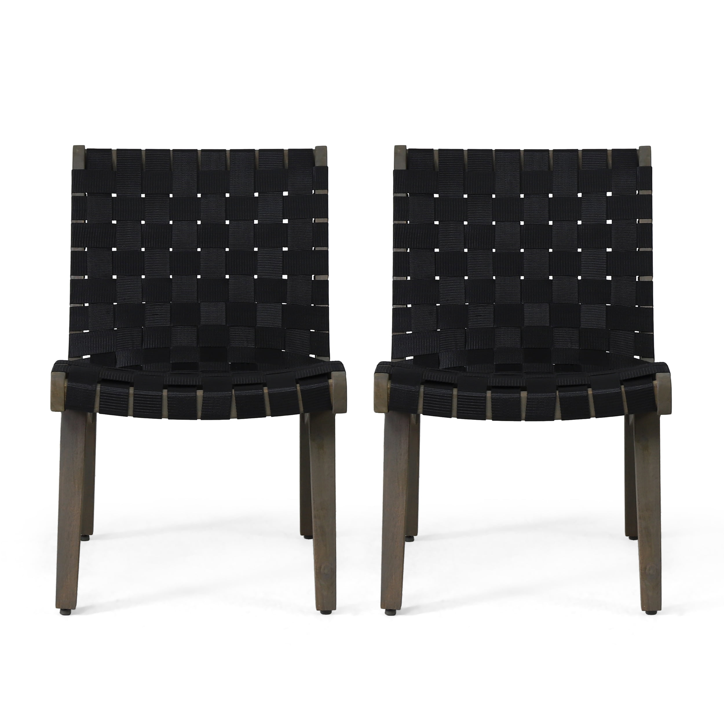 Morganton Rope Weave Outdoor Lounge Chair, Set of 2, Black and Teak