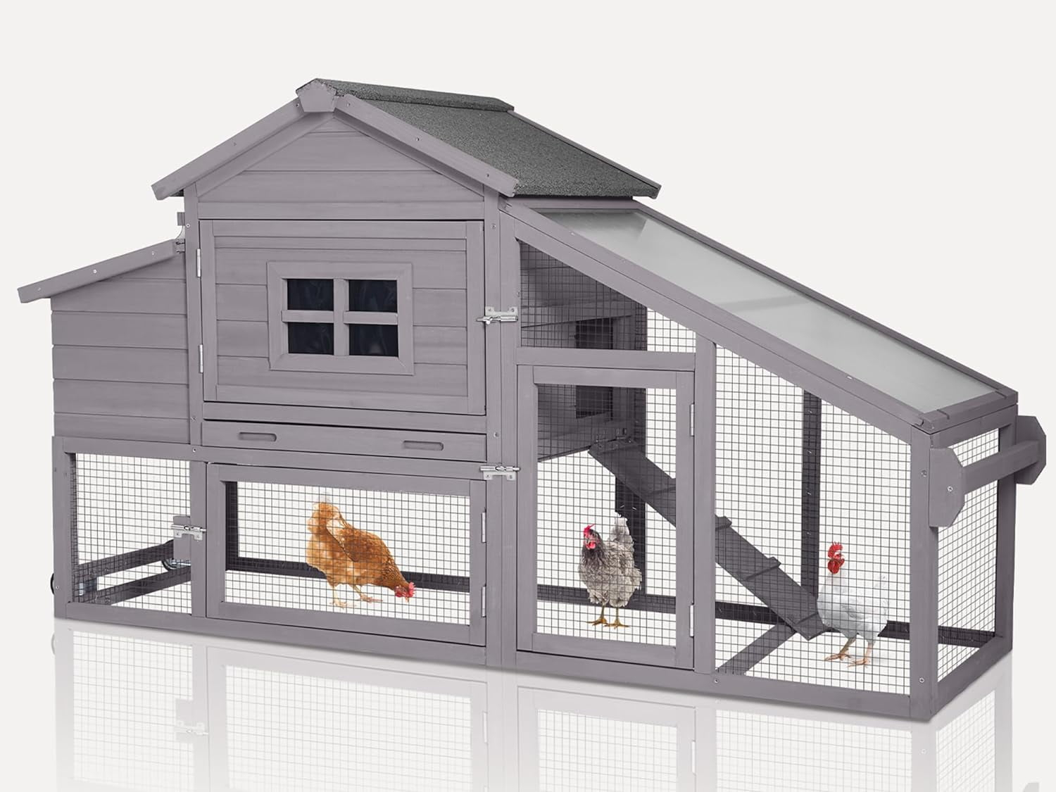 Aivituvin Chicken Coop for 4 Chickens, Mobile Chicken House with with Wheels, Outdoor Hen House Poultry Cage with Nesting Box, Leakproof Pull Out Tray and UV-Resistant Roof