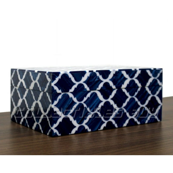 Moroccan Pattern Resin Box Decorative Handmade Storage Box 7x3 x5 inche Blue & White collectiblesbuy