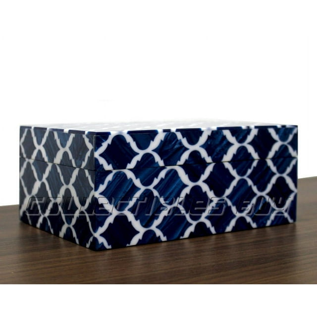 Moroccan Pattern Resin Box Decorative Handmade Storage Box 7x3 x5 inche Blue & White collectiblesbuy
