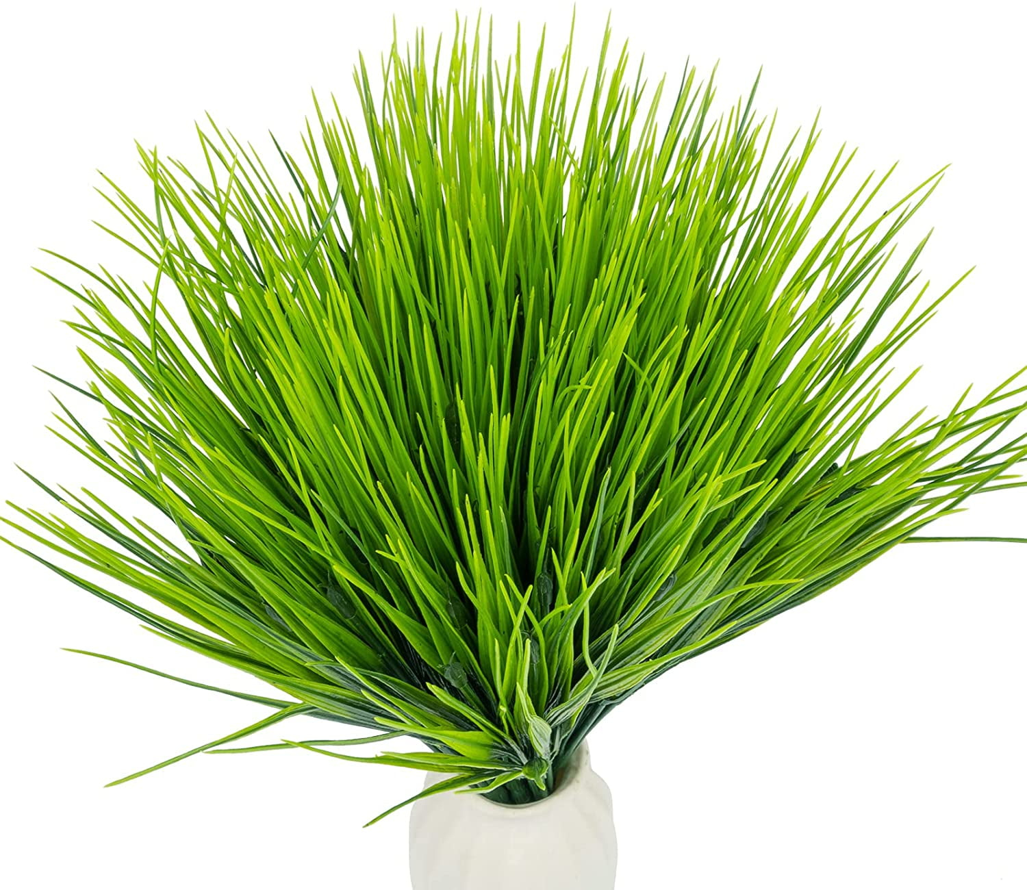 Morttic 12 Bundles Artificial Grasses Outdoor UV Resistant Fake Grass No Fade Faux Plastic Plants Garden Window Box Decorating(Green Grass)