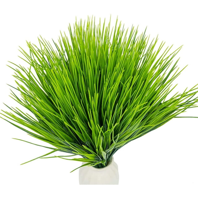 Sinhoon 12 Bundles Artificial Grasses Outdoor UV Resistant Fake Grass No Fade Faux Plastic Plants Garden Window Box Decorating(Green Grass)