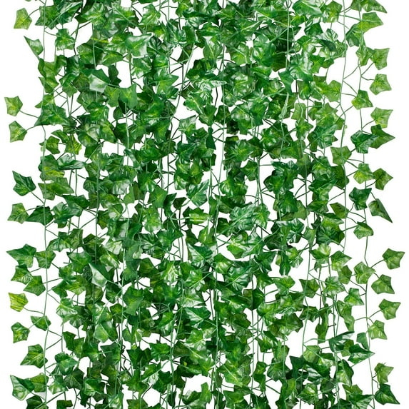 Morttic 84ft 12 Pack / 82 inch, Artificial Ivy Garland Fake Leaf Plants Vine, Hanging Leaves Garlands for Wedding Party Garden Kitchen Outdoor Greenery Wall Decor Green