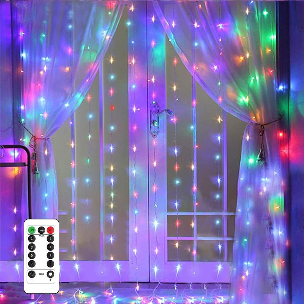 Curtain Lights Indoor 300LED 9.8ftx9.8ft, Outdoor Waterproof Curtain String Lights with Hook Remote Timer 8 Modes, USB Powered Waterfall Window Lights for Wall Backdrop Home Decorations