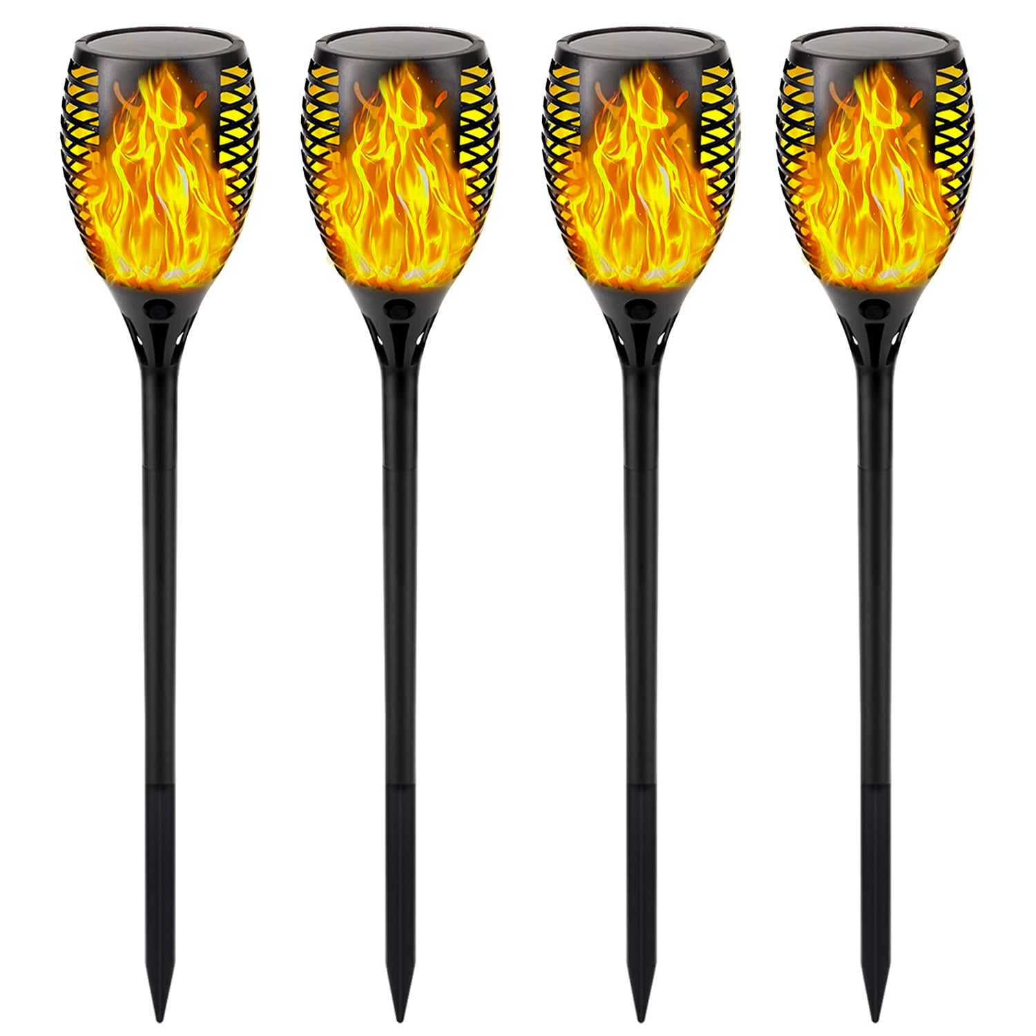 Morttic Solar Torch Light Outdoor, 96 Led Tiki Torches with Flickering Flame, Waterproof Landscape Garden Pathway Decoration Lighting with Auto On/Off Dusk to Dawn, 4 Pack