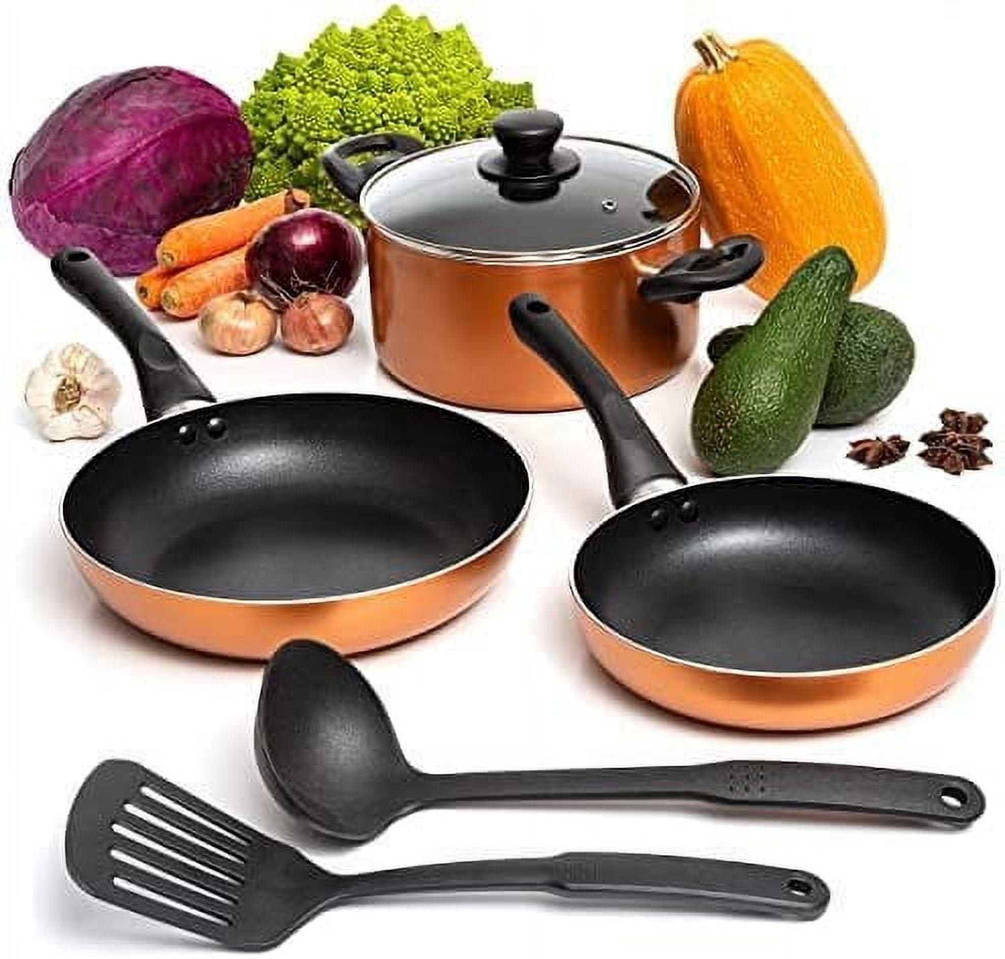 Moss & Stone 4 Peice Pots & Pans Set Nonstick Cookware Set, Aluminum Pots and Pans, Copper Pots and Pans Set with Glass Lid, Dishwasher Safe, Cooking Set