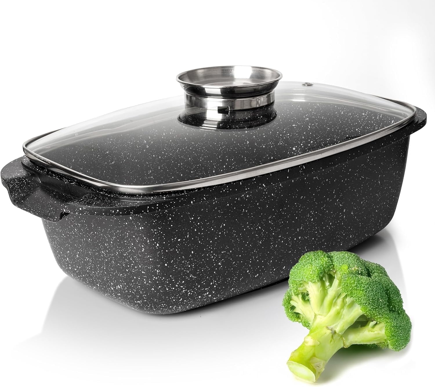 Moss & Stone 6 Qt Induction Compatible Aluminum Roaster Pot with Glass Lid