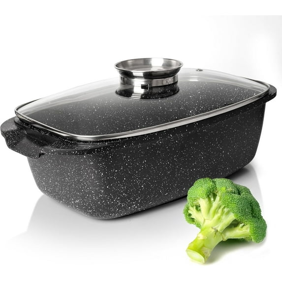 Moss & Stone 6 Qt Induction Compatible Aluminum Roaster Pot with Glass Lid