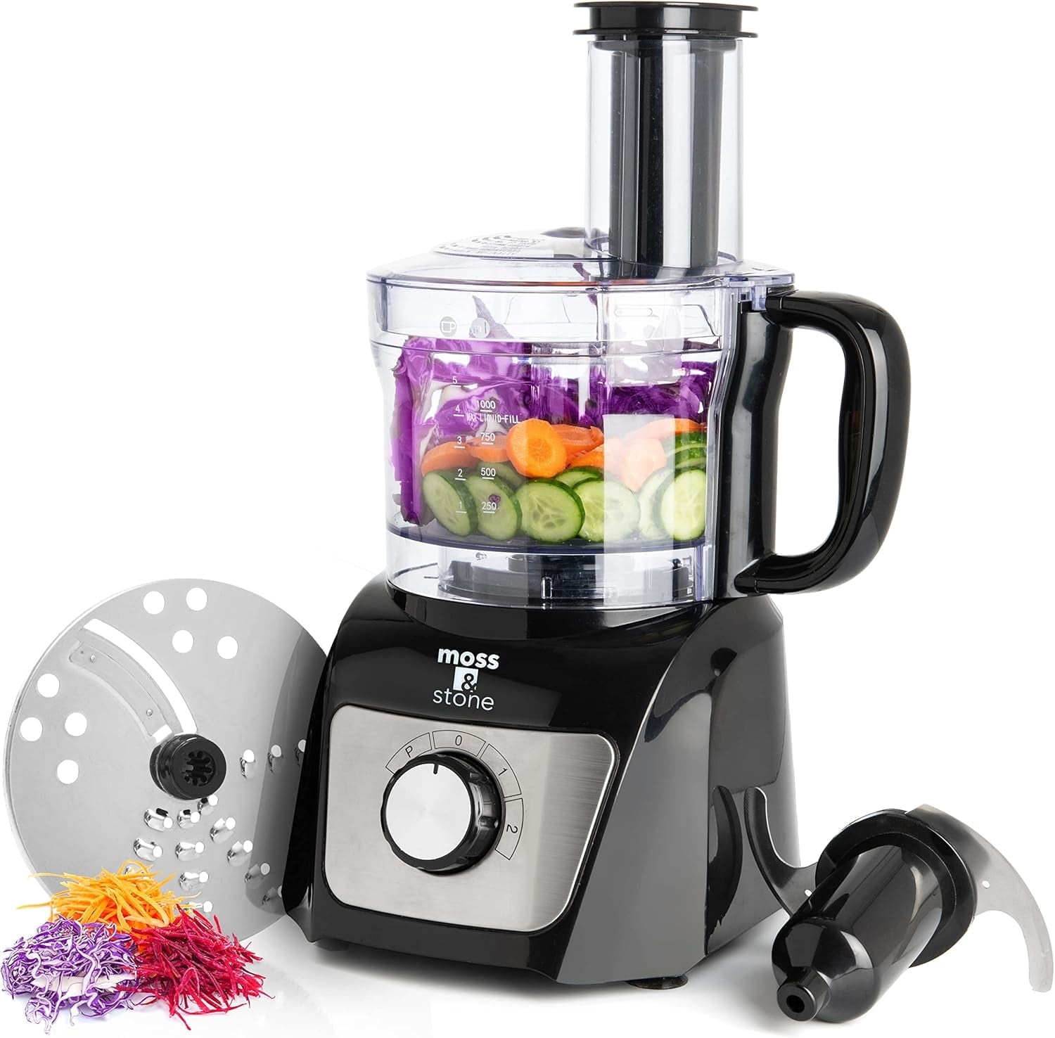 Moss & Stone 8-Cup Black Food Processor, Electric Chopper & Grinder, 500W