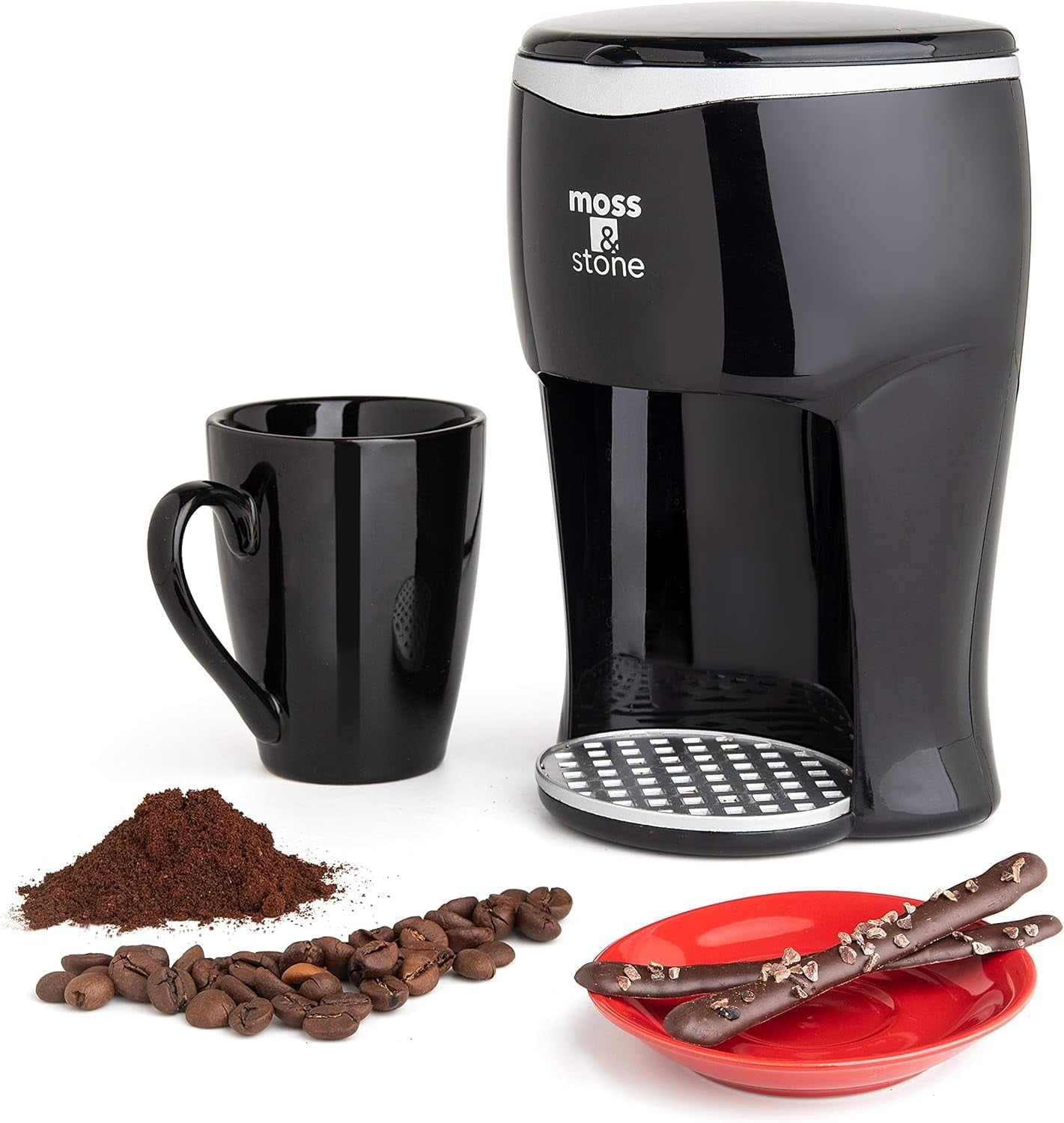 Moss & Stone Mini Drip Coffee Maker with Mug, Small Coffee Pot, One Cup Coffee Machine (1 Drip & 4oz Mug)