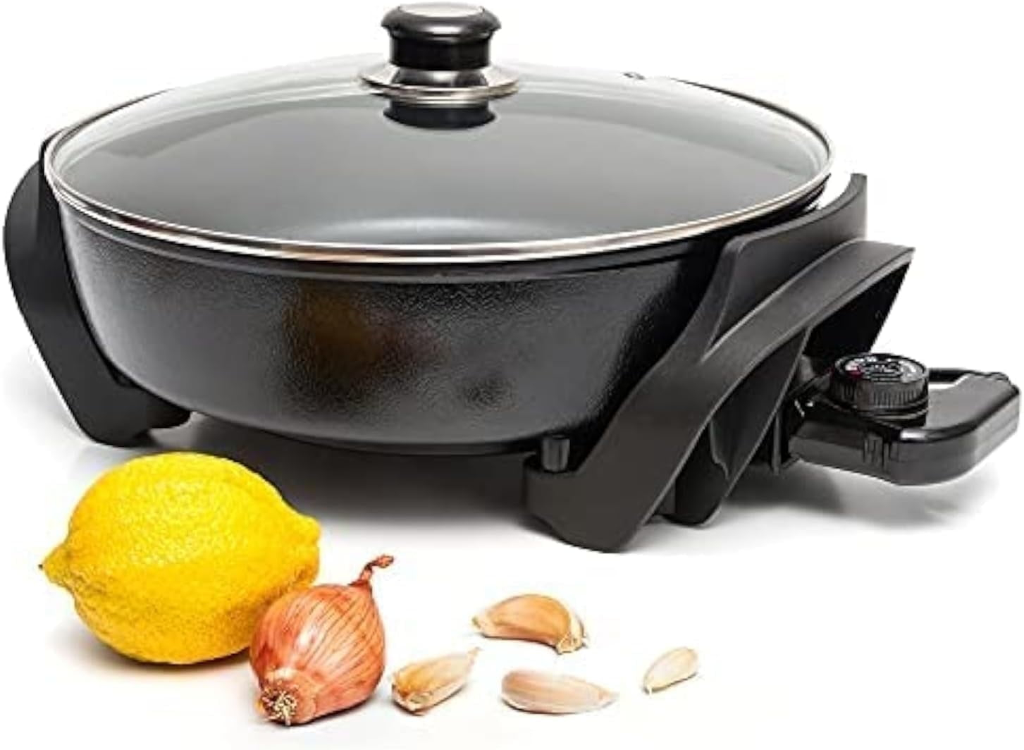 Moss & Stone Round Nonstick Electric Skillet With Lid, Aluminum 12 Inch Electric Frying Pan, 2 Layers Of Non-Stick Coating, Adjustable Temperature Control, Lid With Steam Vent, Electric Deep Skillet