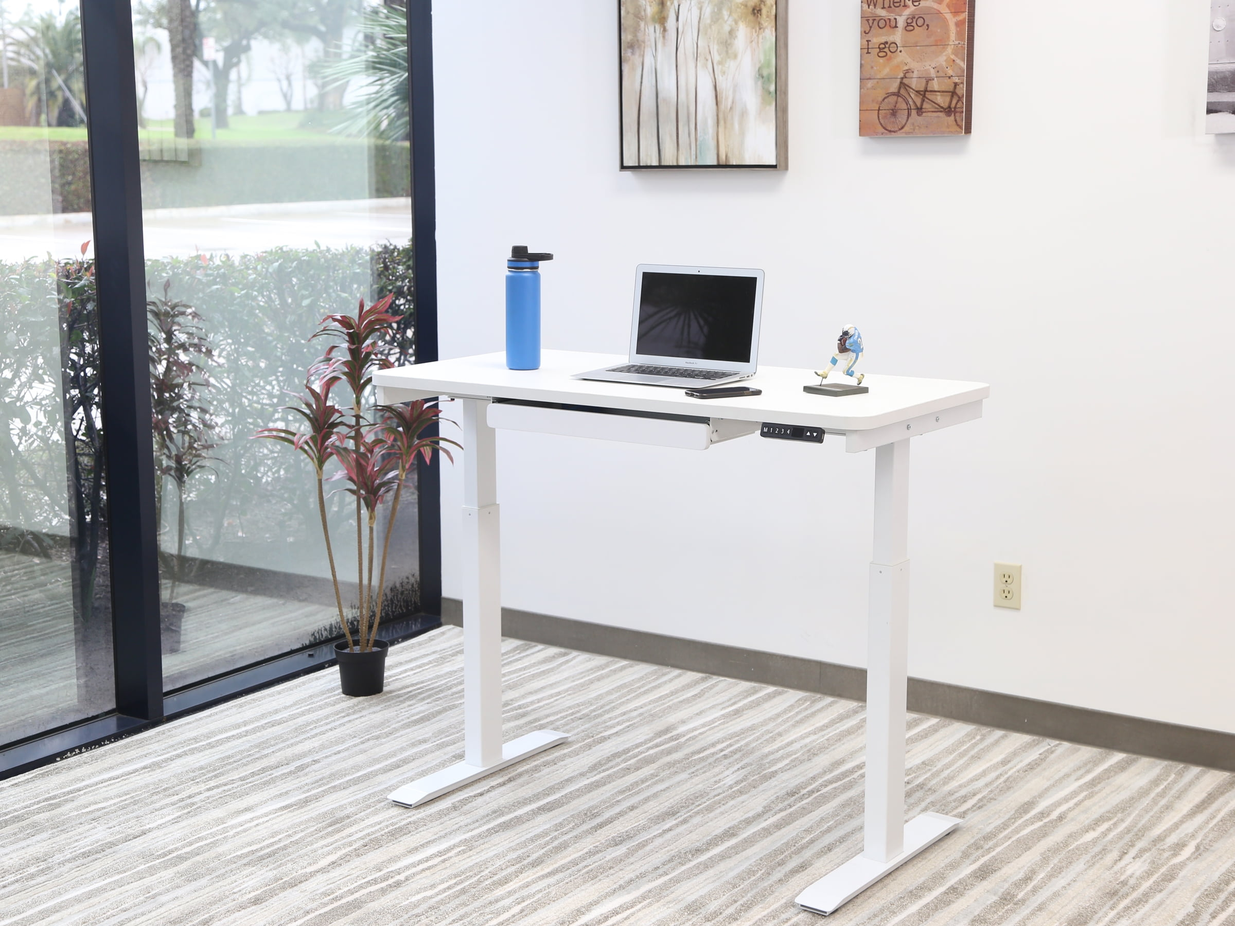 Motionwise White Electric Height Adjustable Standing Desk, 24”x48", Height Adjustable 28"-48" with 4 pre-set height adjustments and USB Charge Port, Multiple Colors