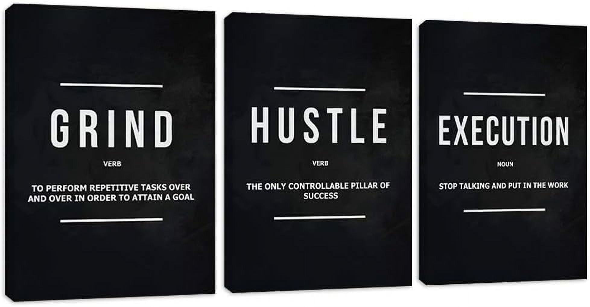 3 Pieces Motivational Office Wall Art Inspirational Canvas Wall Art Entrepreneur Quote Hustle Success Wall Paintings Picture Artwork for Bedroom Home Workplace Posters Wall Decor (36''''Wx 16''''H)