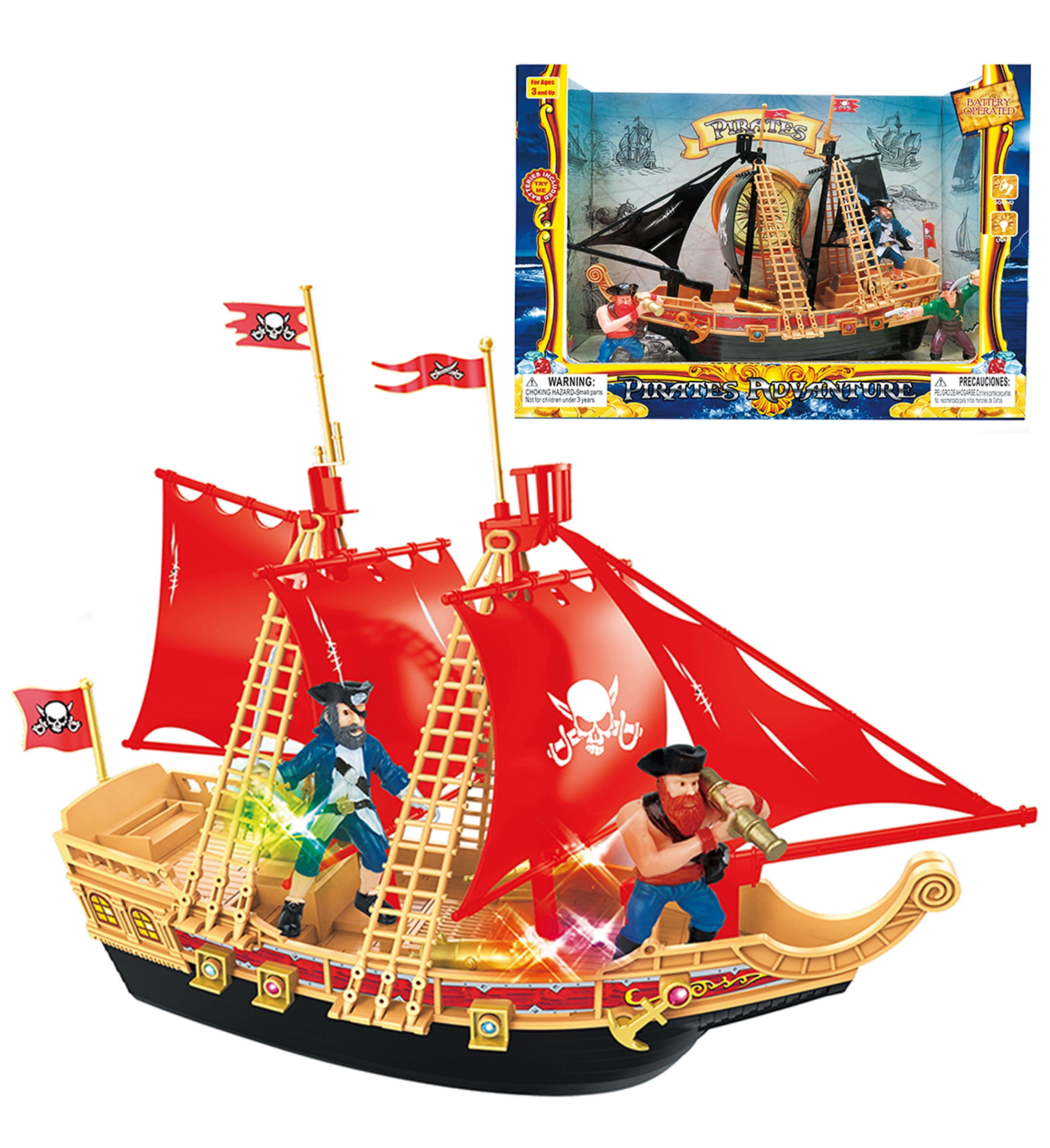 Mozlly Pirate Ship Toy Playset with Lights and Sound, 11.5 inches, Child