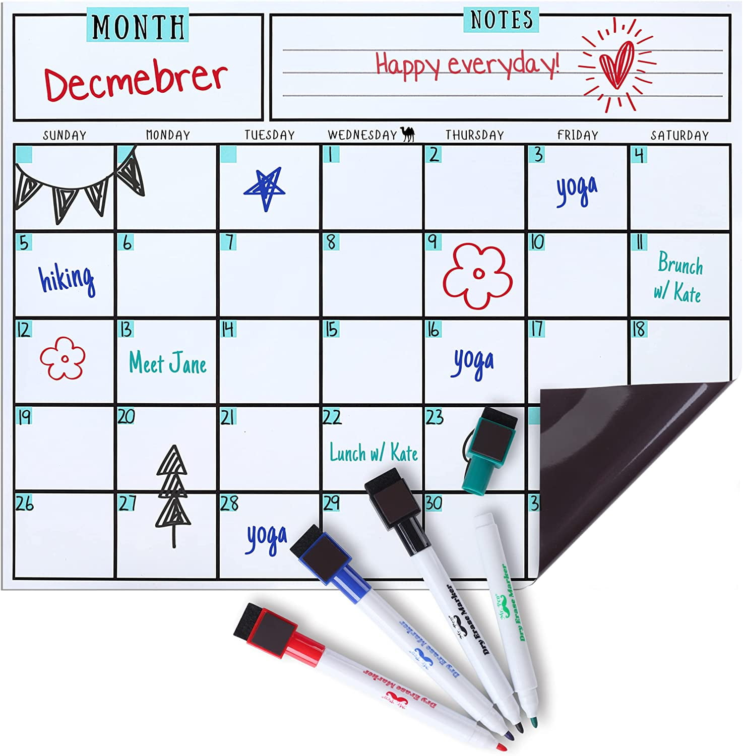 Mr. Pen- Dry Erase Calendar for Fridge, Magnetic, 14.7 x 11.8"