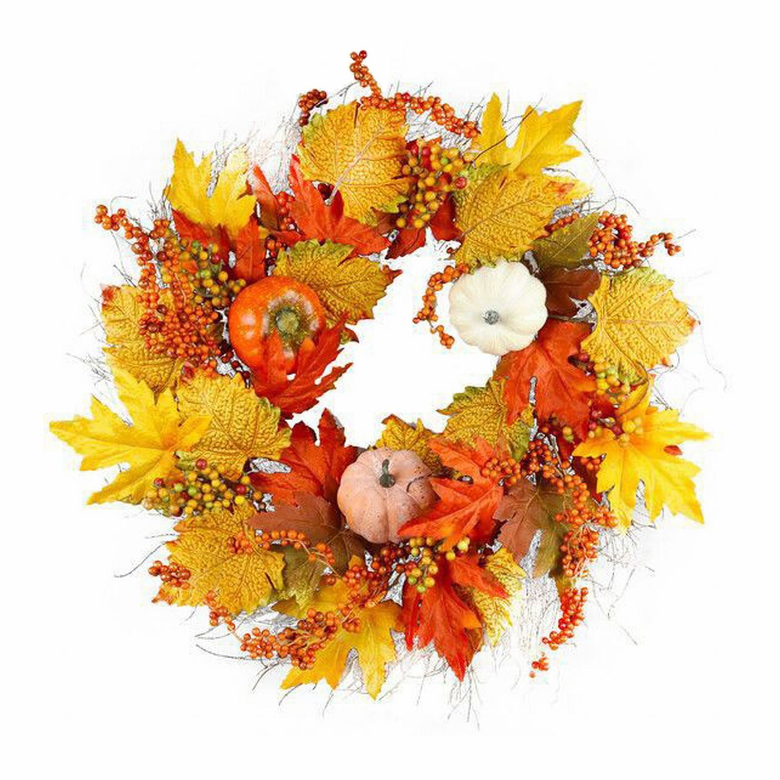 Fall Wreath 20’’ Autumn Front Door Wreath Harvest Wreath with Sunflower Pumpkins Berries Maple Leaves Daisies for Outside Indoor Home Wall Festival Thanksgiving Autumn Farmhouse Decor