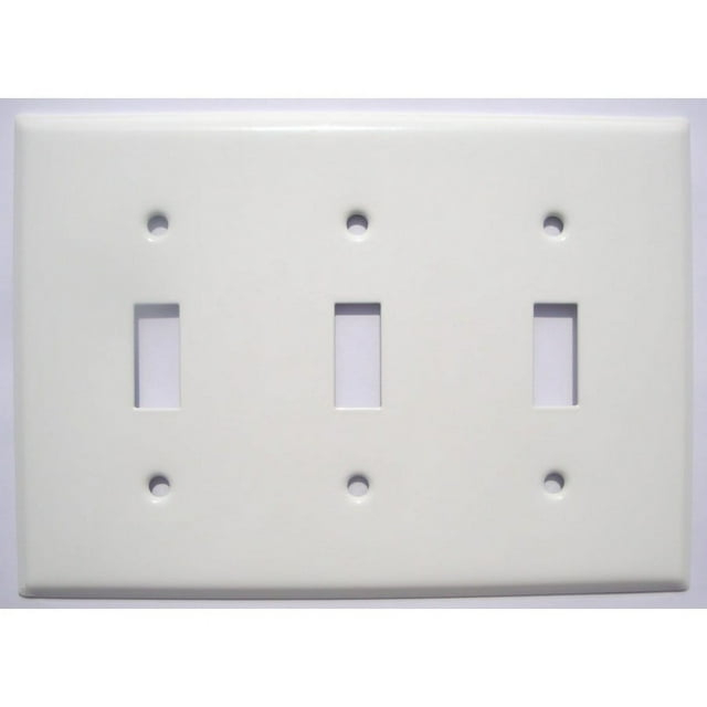 Mulberry 86073 3-Gang Toggle Light Switch Wall Plate, Standard Size Cover, Painted Steel, White