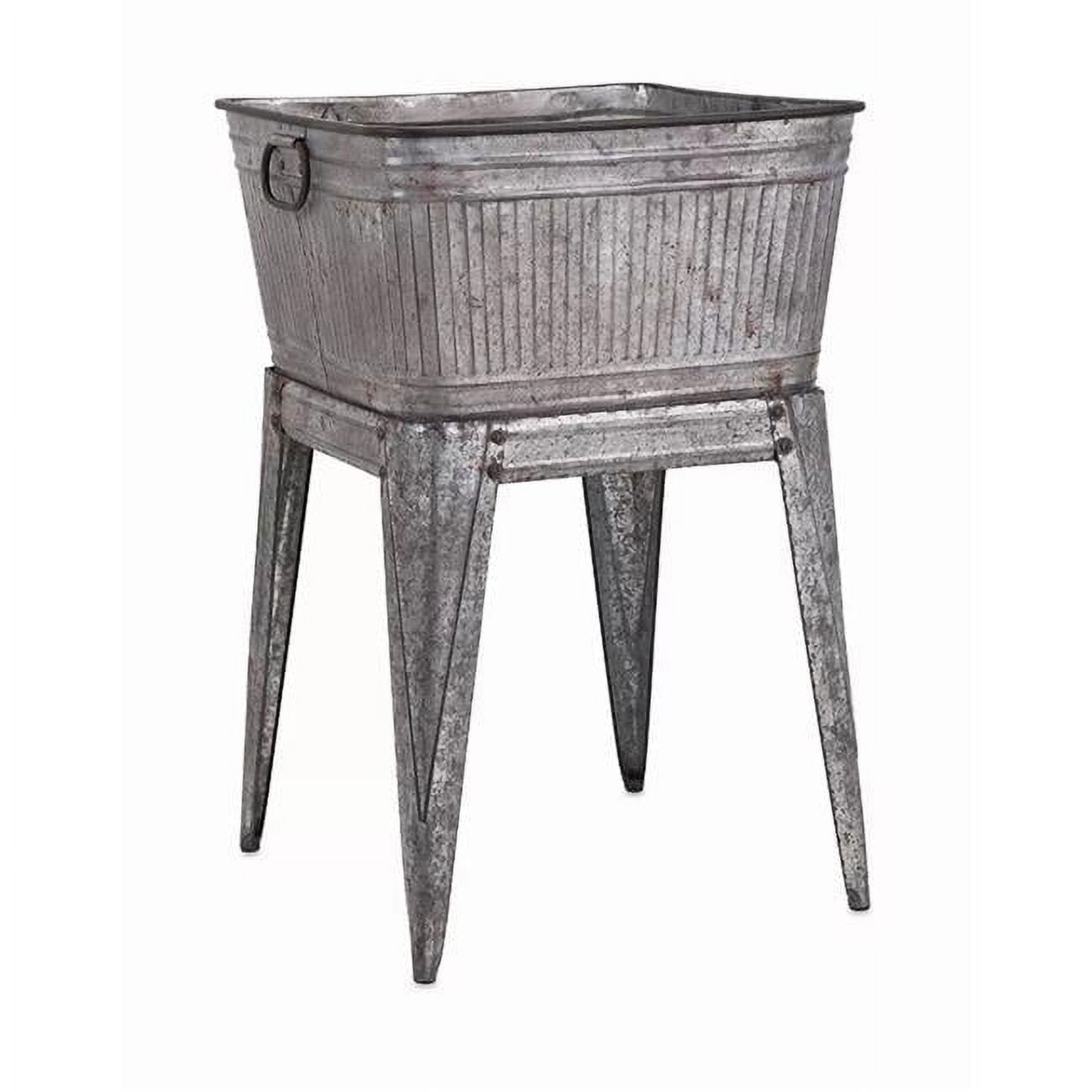 Gray Galvanized Metal Beverage Tub on Stand, 32-inch Height