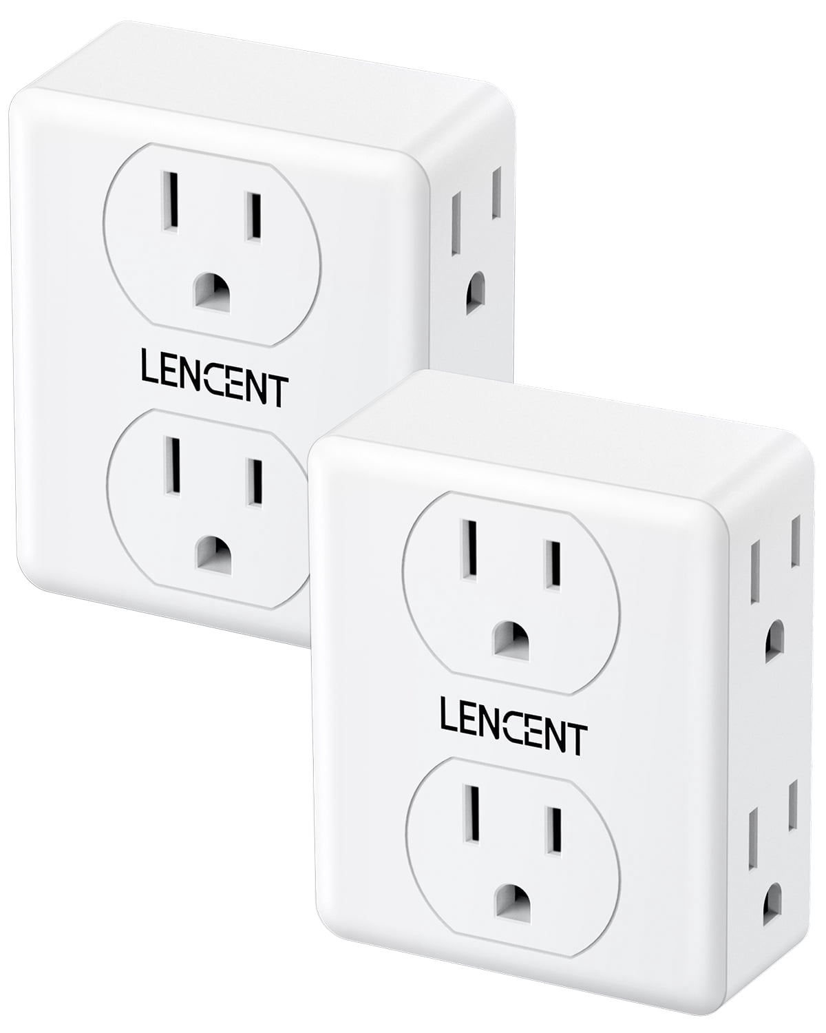 LENCENT Multi Wall Plug Outlet Extender,2 to 3 Prong Outlet Adapter 2 Pack,6 Way outlet Multiple Plugs Outlets Splitter,3-Sided Power Strip,Non-Grounded for Home Office Wall Tap Electrical Outlet