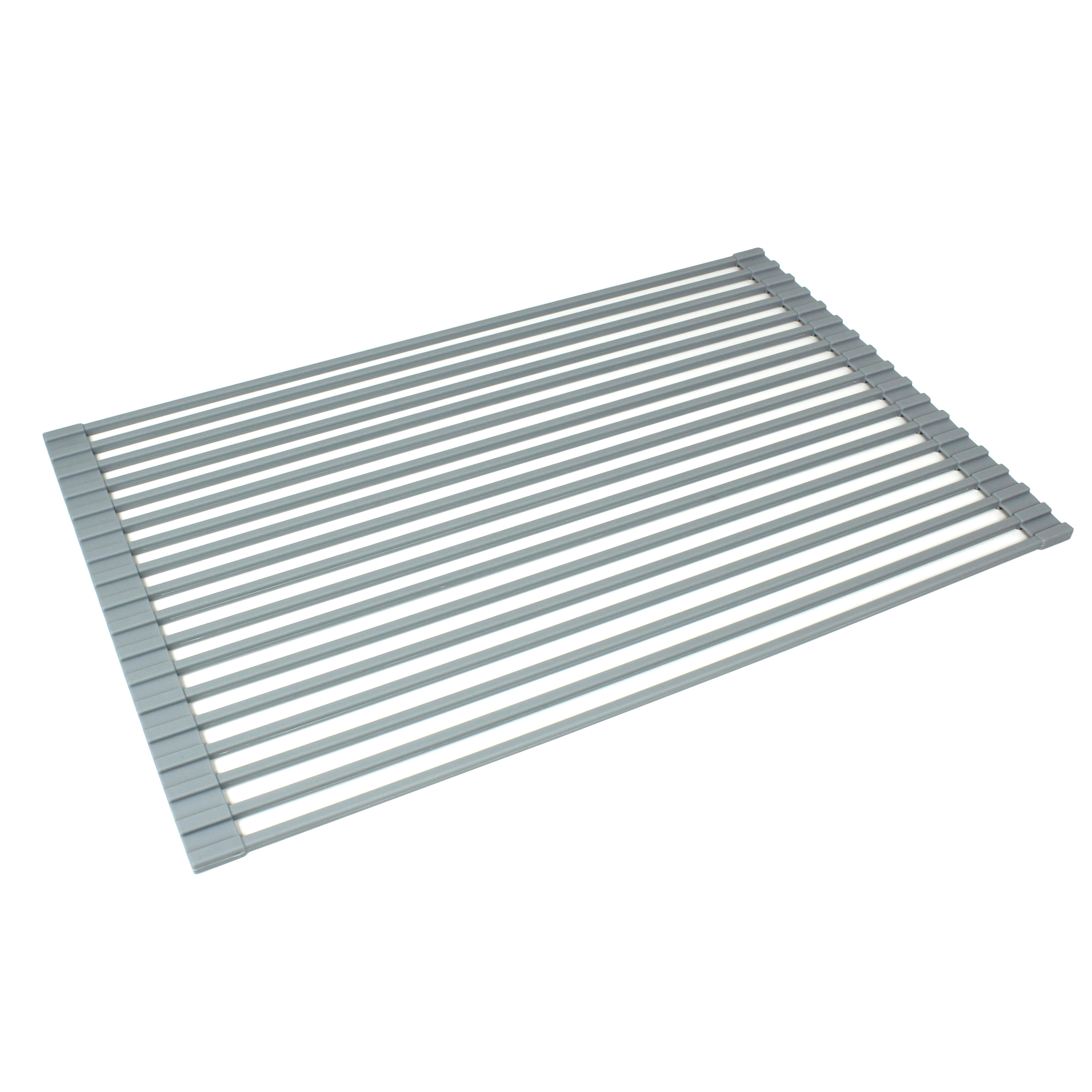 Multipurpose Silicone Roll-up Dish Rack 20-3/8 Inch Silicone Multipurpose Roll-up Dish Rack For Stainless Steel Kitchen / Island / Bar Sinks Gray