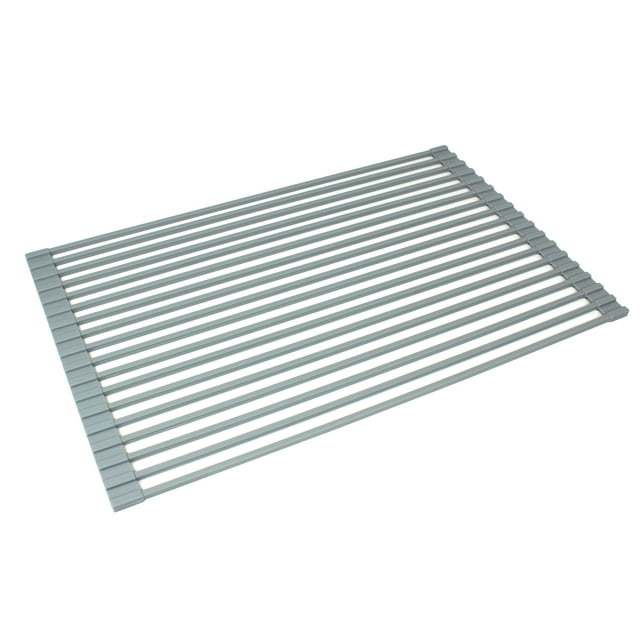Multipurpose Silicone Roll-up Dish Rack 20-3/8 Inch Silicone Multipurpose Roll-up Dish Rack For Stainless Steel Kitchen / Island / Bar Sinks Gray