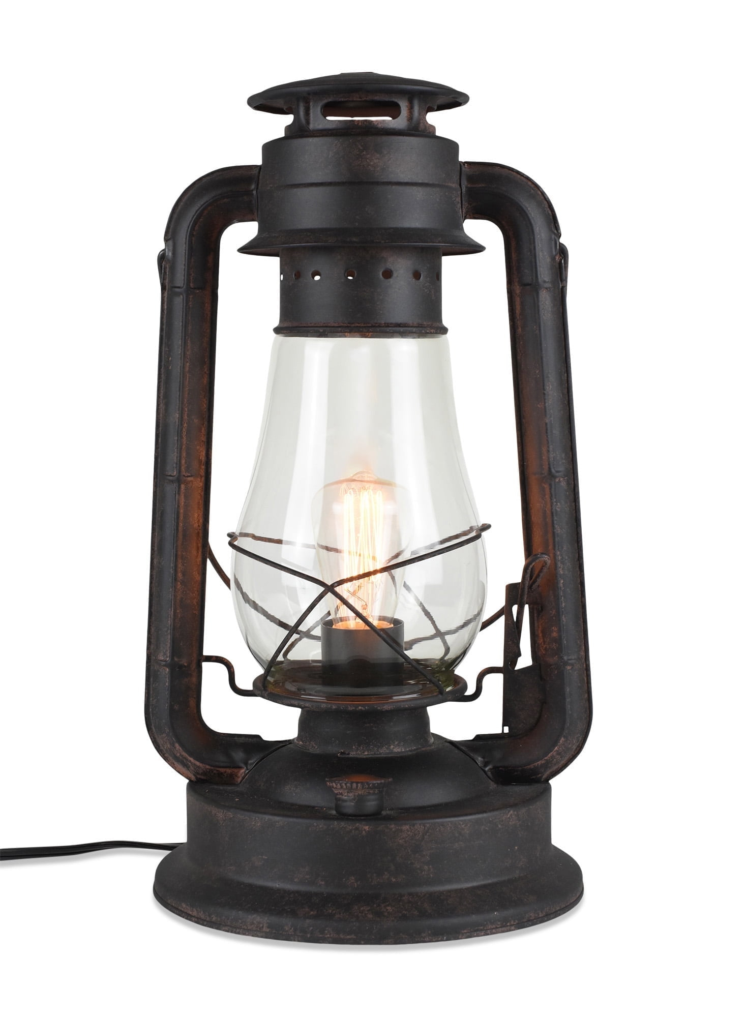 Muskoka Lifestyle Products Rustic Farmhouse Lantern Table Lamp: Dimmable, Edison Bulb, Line Cord Dimmer - Large Body, Rustic Finish, UL USA/ULC Canada Safety Listed USA