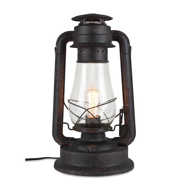 Muskoka Lifestyle Products Rustic Farmhouse Lantern Table Lamp: Dimmable, Edison Bulb, Line Cord Dimmer - Large Body, Rustic Finish, UL USA/ULC Canada Safety Listed USA