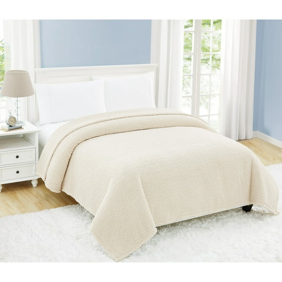 My World Full/Queen Cloud Faux Shearling Blanket Ivory: Cozy Polyester, Machine Washable, All Ages